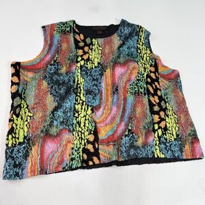 Pleats Collection Shirt Womens 3X Multicolor Crinkle Pleated Sleeveless Abstract